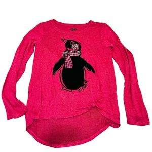 SO Girls Penguin Just Chillin Pink Sweater Shirt Top Hi-low SZ 16